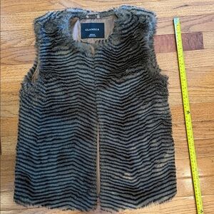 glam Faux Fur Striped Vest in Olive and Brown